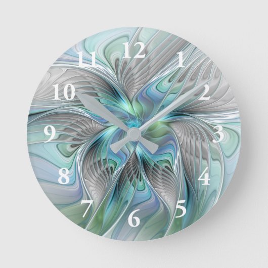 Horloge Ronde Abstrait Bleu Vert Papillon Imaginaire Fractal Art (Recto)