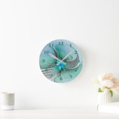 Horloge Ronde Abstrait De Bleu, Art Fractal Moderne (Maison)