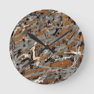 Horloge Ronde Abstrait gris, noir et caramel
