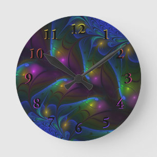 Horloge Ronde Abstrait Moderne Trippy Fractal Lumineux Coloré
