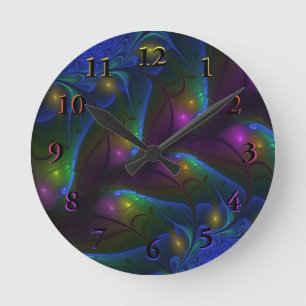 Horloge Ronde Abstrait Moderne Trippy Fractal Lumineux Coloré