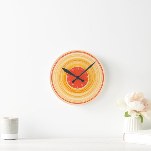 Horloge Ronde Abstrait Ombre moderne Orange White Spiral (Maison)