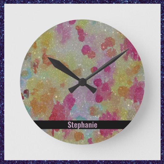 Horloge Ronde Abstrait rose noir et jaune