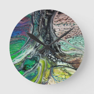 Horloge Ronde Abstraits verts et bleus