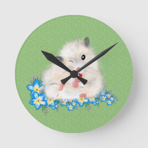 Horloge Ronde Accessoires hamster syrien blanc mignon, polka ver