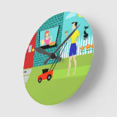 Horloge ronde acrylique rétro samedi matin (Angle)