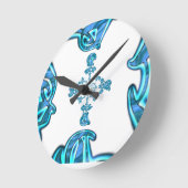 Horloge Ronde Action Cyan Turquoise Graffiti Abstrait Imprimer (Angle)