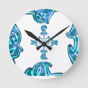 Horloge Ronde Action Cyan Turquoise Graffiti Abstrait Imprimer