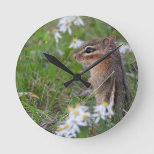Horloge Ronde Adorable Chipmunk en fleurs