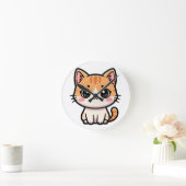 Horloge Ronde Adorable Kawaii Ginger Cat Illustration (Maison)