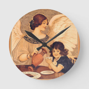 Horloge Ronde Affiche Antique d'Ange au Chocolat Français : Art