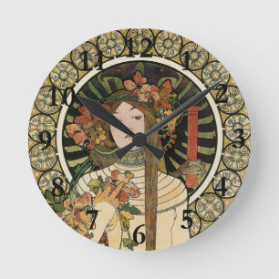 Horloge Ronde Affiche vintage Alfonse Mucha Trappistine Nouveau
