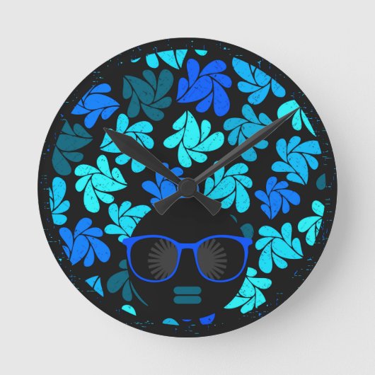 Horloge Ronde Afro Diva Bleu (Recto)