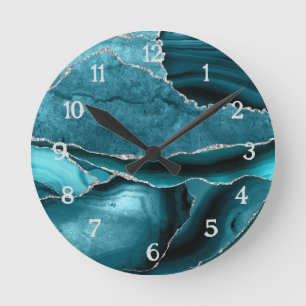 Horloge Ronde Agate Glitter Bleu Nuit Argenté Sélénite