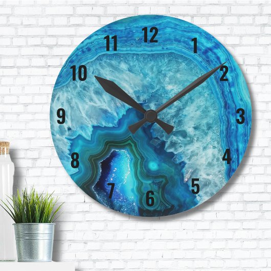 Horloge Ronde Agate moderne en marbre bleu