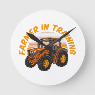 Horloge Ronde Agriculteur drôle futur en formation tracteur agri