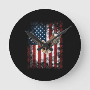 Horloge Ronde Aigle Patriotique 4 juillet USA Drapeau Américain