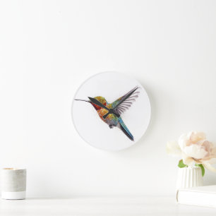 Horloge Ronde Ailes arc-en-ciel : Art vibrant de colibri
