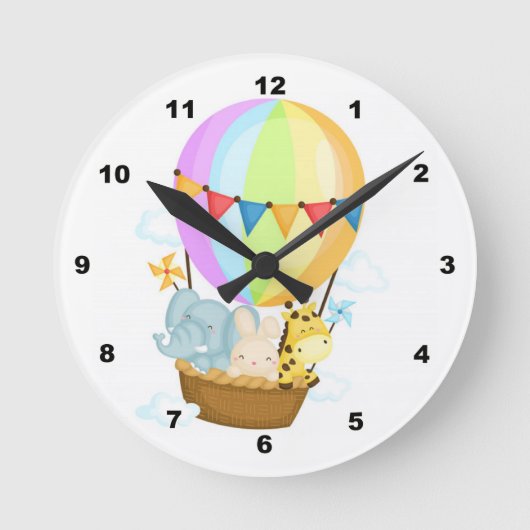 Horloge Ronde Air Balloon with Animals Nursery Wall Clock (Recto)