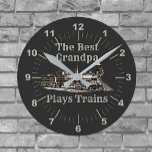 Horloge Ronde Ajouter le nom Plages Train à vapeur Grand-père gr<br><div class="desc">Ajoutez Grand-père (ou tout autre parent) à ce grand design de train à vapeur - Voir mon magasin pour beaucoup plus de cadeaux de train.</div>