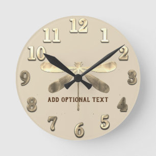Horloge Ronde Ajouter un texte Occasion spéciale Gold Dragonfly
