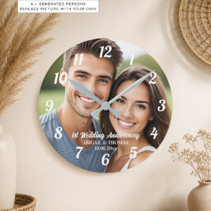 Horloge Ronde Ajoutez votre propre photo de couple 1er anniversa