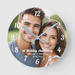 Horloge Ronde Ajoutez votre propre photo de couple 1er anniversa