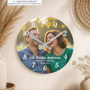 Horloge Ronde Ajoutez votre propre photo de couple 25e anniversa