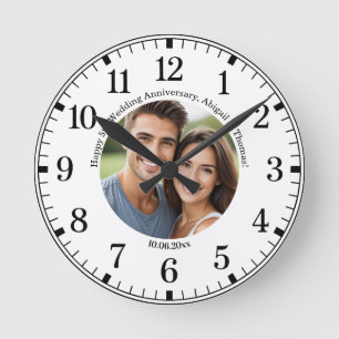 Horloge Ronde Ajoutez votre propre photo de couple 5e anniversai
