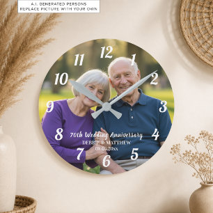 Horloge Ronde Ajoutez votre propre photo de couple 70e anniversa