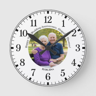 Horloge Ronde Ajoutez votre propre photo de couple 70e anniversa