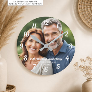 Horloge Ronde Ajoutez votre propre photo de couple pour le 20e a