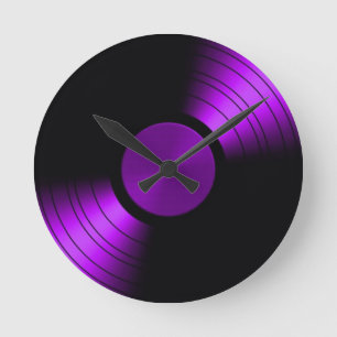 Horloge Ronde Album de disque de vinyle rétro en violet