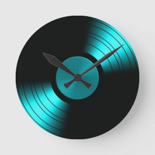 Horloge Ronde Album de Retro Vinyl Record dans Teal