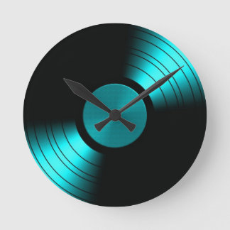 Horloge Ronde Album de Retro Vinyl Record dans Teal