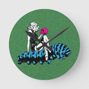 Horloge Ronde Alice and the blue caterpillar