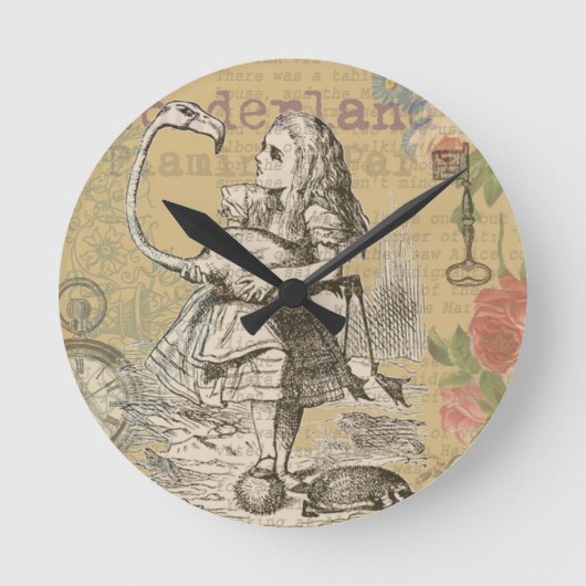 Horloge Ronde Alice au pays des merveilles Flamant rose classiqu (Recto)