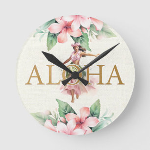 Horloge Ronde Aloha De Hula Girl Sur L'Île Heure Hawaii