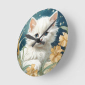 Horloge Ronde Alphonse Mucha Art Nouveau Kitten (Angle)