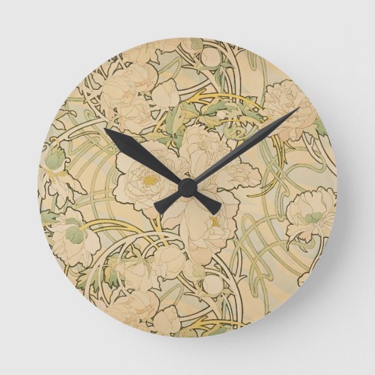 Horloge Ronde Alphonse Mucha Peonies Peony Roses Fawn 1897 (Recto)