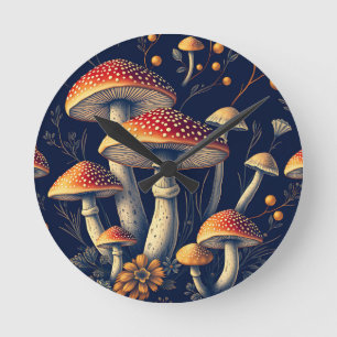 Horloge Ronde Amanita Muscaria champignon sombre de la forêt