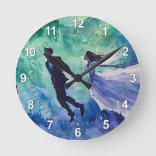 Horloge Ronde Amants volants - Peinture à l'aquarelle