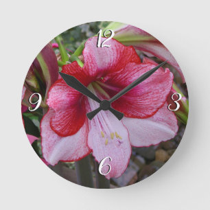 Horloge Ronde Amaryllis de Noël rouge et vacances blanches