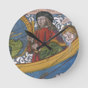 Horloge Ronde Amerigo Vespucci Explorateur sur une carte des Amé