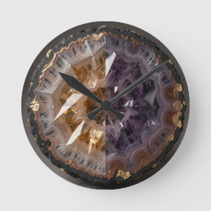 Horloge Ronde Améthyste Citrine Géode Partagée Cristal Luxe