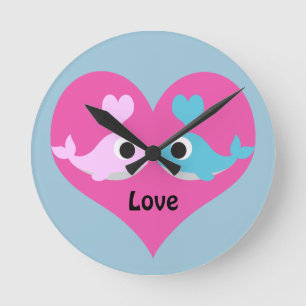 Horloge Ronde Amour de baleine mignon