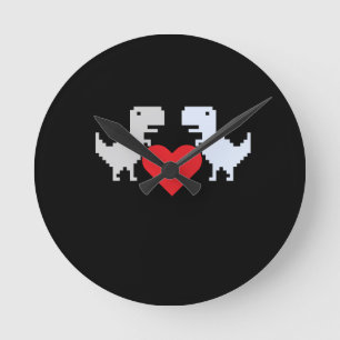 Horloge Ronde Amour de dinosaure pixelisé – Cadeau porte-clés mi