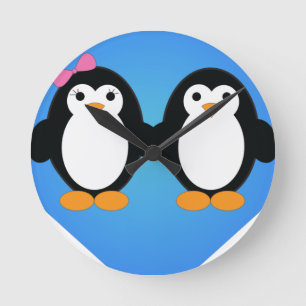 Horloge Ronde Amour de pingouin