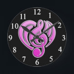 Horloge Ronde Amour Musical Vibrations Cœur Rose Note De Musique<br><div class="desc">Personnaliser avec n'importe quel texte.</div>