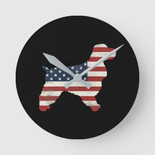 Horloge Ronde Amoureux des chiens  Cocker Spaniel American Flag 